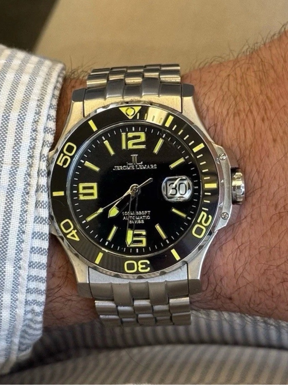 Jerome Lemars Chagall Swiss Automatic Black/Yellow 45mm EUC Full Set
